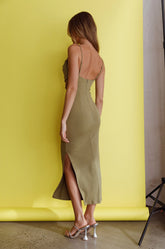 Crazy In Love Cowl Neck Cut-Out Waist Midi Dress Olive